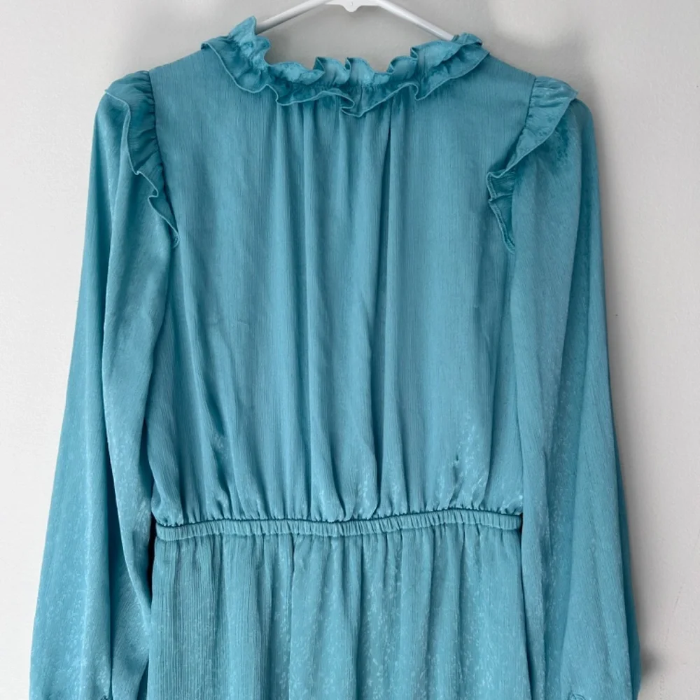 🍒Long Sleeve Mint Ruffle Button Down Dress - Picture 7 of 12